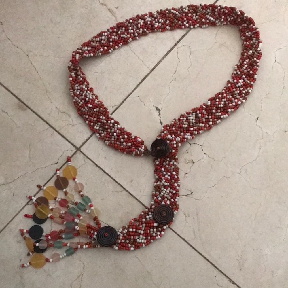 Beautiful Vintage Boho glass beaded & braided ladies belt adjustable w/tassel